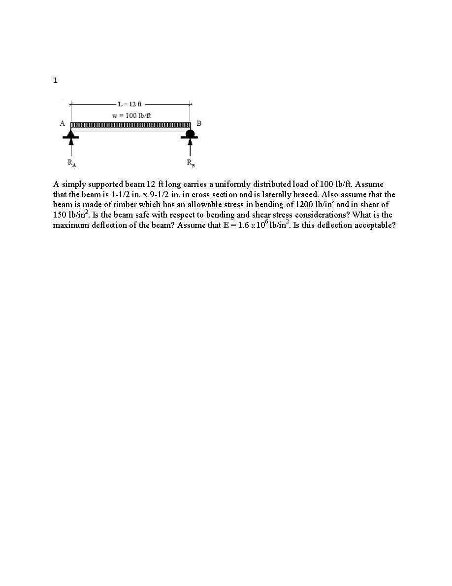 Solved A simply supported beam 12 ft long carries a | Chegg.com