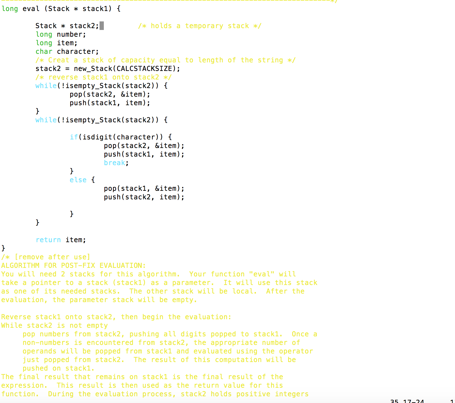 Solved long eval (Stack * stack1) f / holds a temporary | Chegg.com