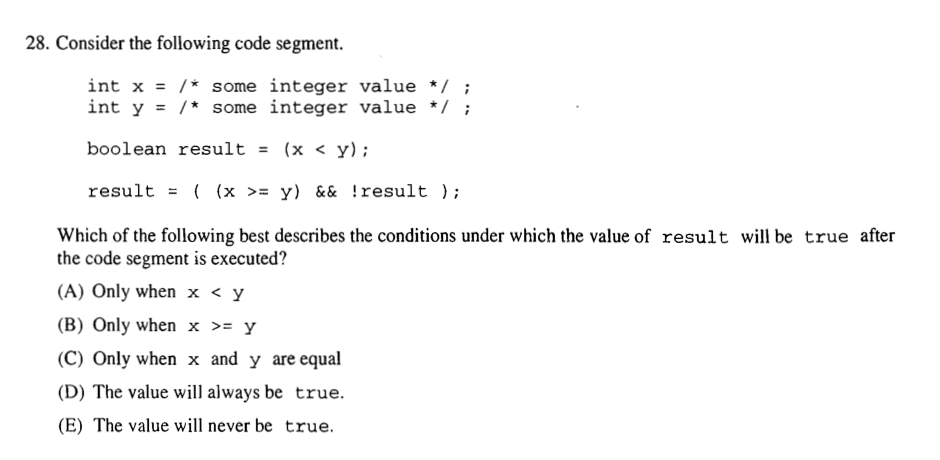 Solved 28 Consider The Following Code Segment Int X Some