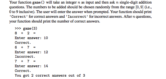 Solved Your function game O will take an integer n as input | Chegg.com