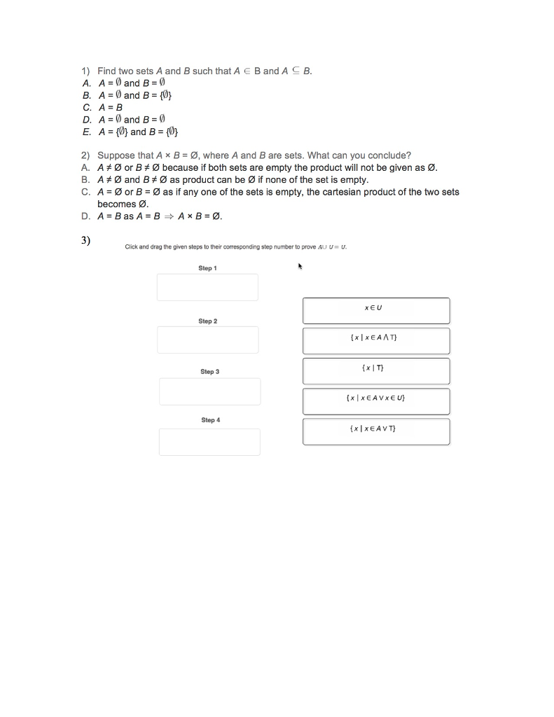 Solved B And A B 1) Find Two Sets A And B Such That A A. A - | Chegg.com