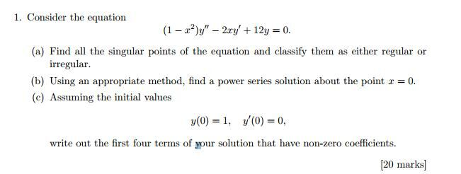 Solved Consider the equation (1 - x^2) y