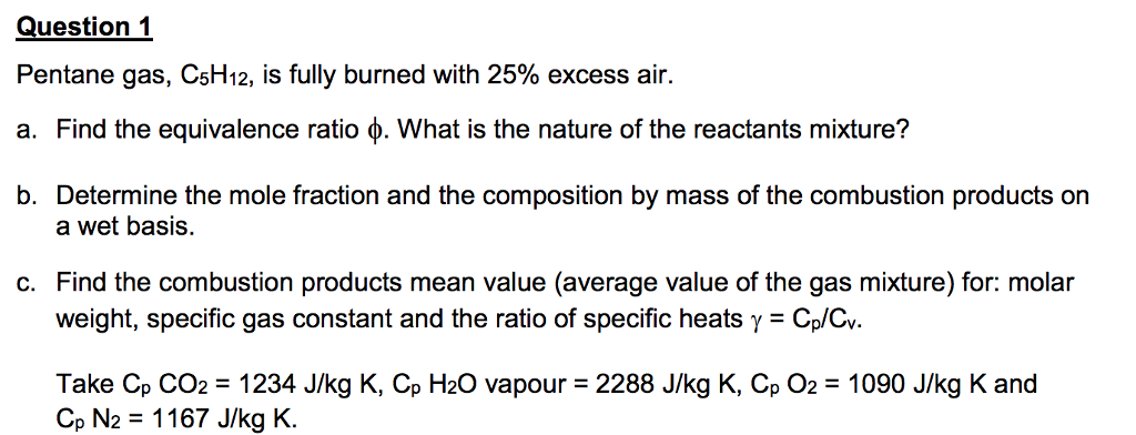 Solved Pentane Gas, C5h12, Is Fully Burned With 25% Excess 