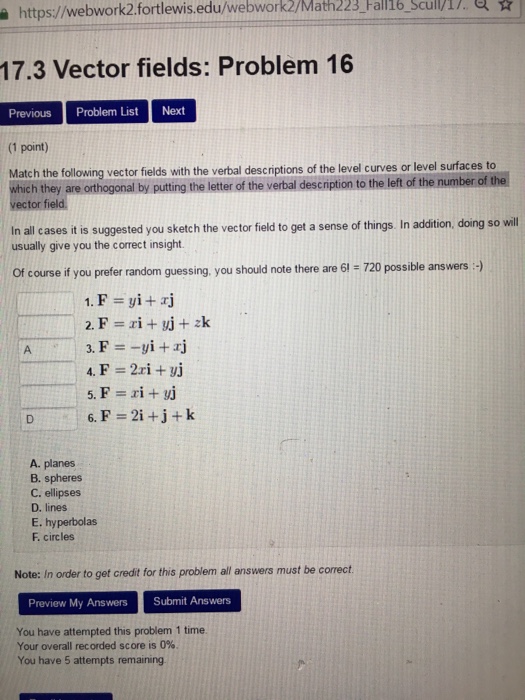 Solved Match The Following Vector Fields With The Verbal