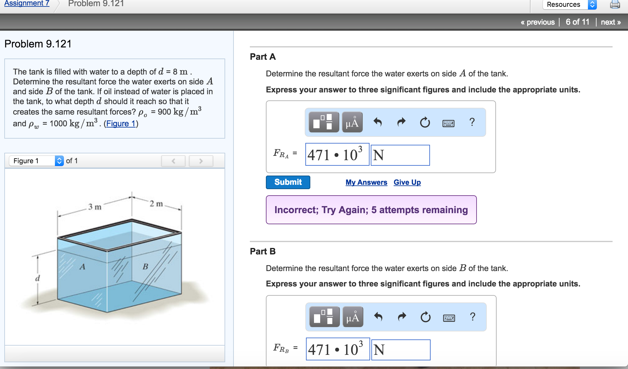 Solved The tank is filled with water to a depth of d = 8 m.
