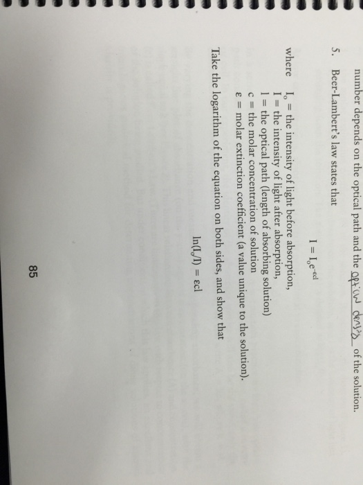 Solved BeerLambert's law states that I = I_0e^epsilon c l