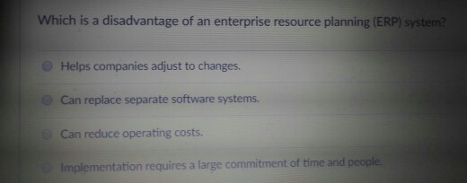 Solved Which Is A Disadvantage Of An Enterprise Resource Chegg