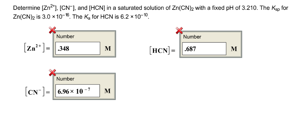 Solved Determine [Zn2], [CN-], and [HCN] in a saturated | Chegg.com