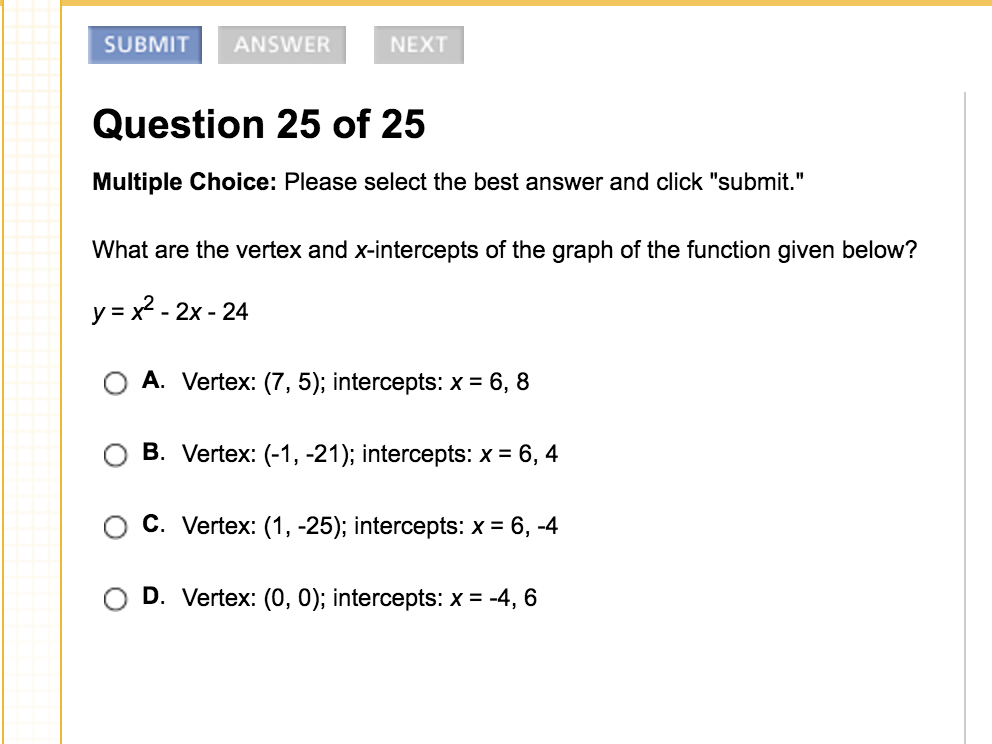 Solved What Are The Vertex And X intercepts Of The Graph Of Chegg
