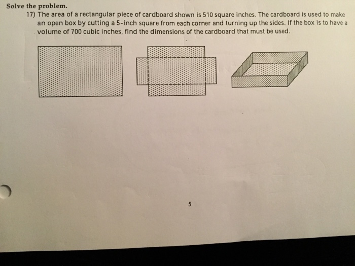 Solved The area of a rectangular piece of cardboard shown is