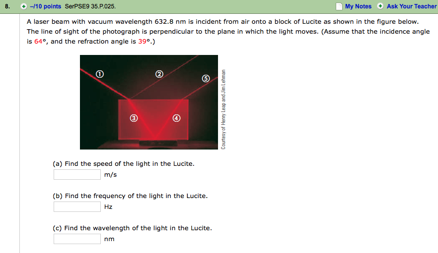 Solved A laser beam with vacuum wavelength 632.8 nm is
