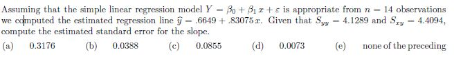 Solved Assuming that the simple linear regression model Y | Chegg.com