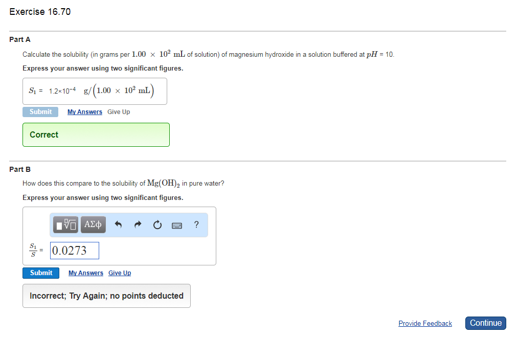 Solved Exercise 16.70 Part A Calculate the solubility (in