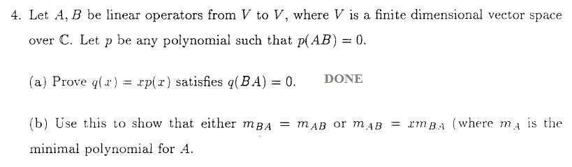 Solved Let A, B be linear operators from V to V, where V is | Chegg.com