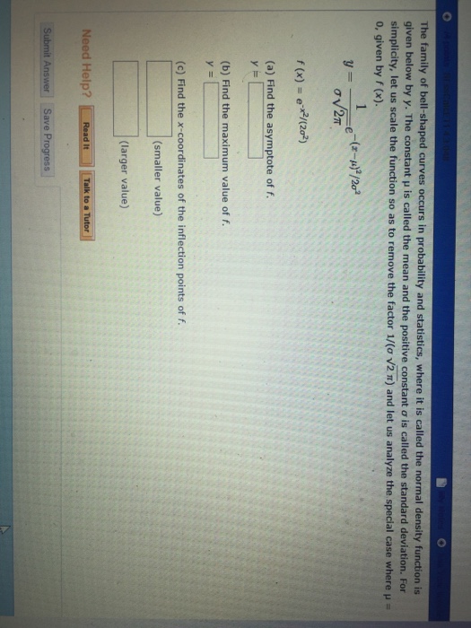 Solved The Family Of Bell shaped Curves Occurs In Chegg