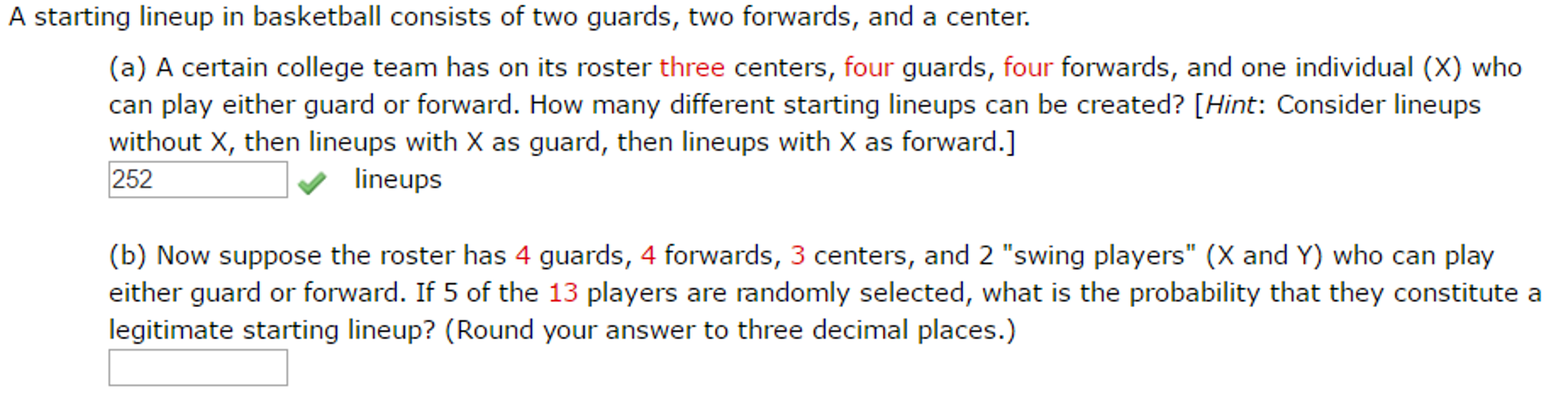 Solved A starting lineup in basketball consists of two