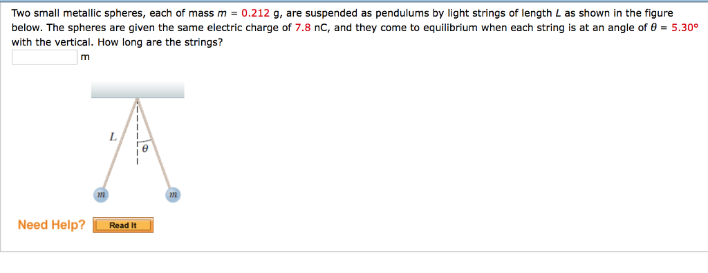 Solved Two small metallic spheres, each of mass m = 0212 g, | Chegg.com