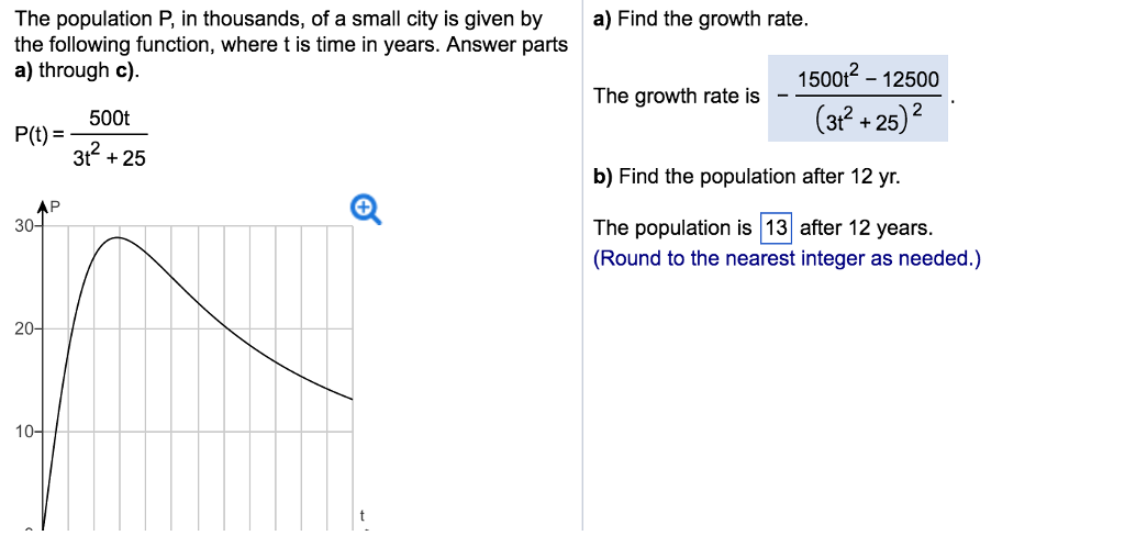Solved The population P, in thousands, of a small city is
