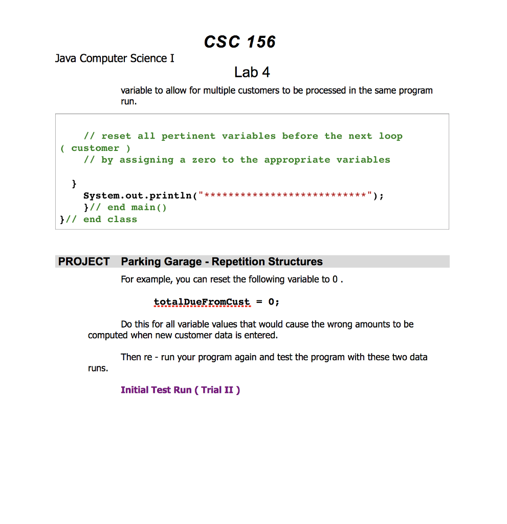 Solved CSC 156 Java Computer Science I Lab 4 PROJECT Parking | Chegg.com