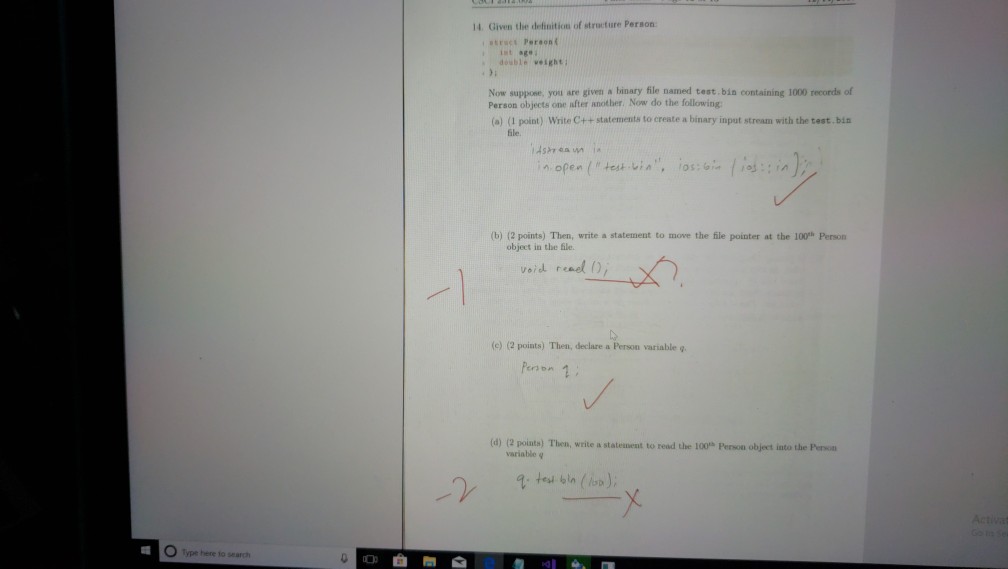 Solved 14 Given the definition of stracture Person ist age | Chegg.com