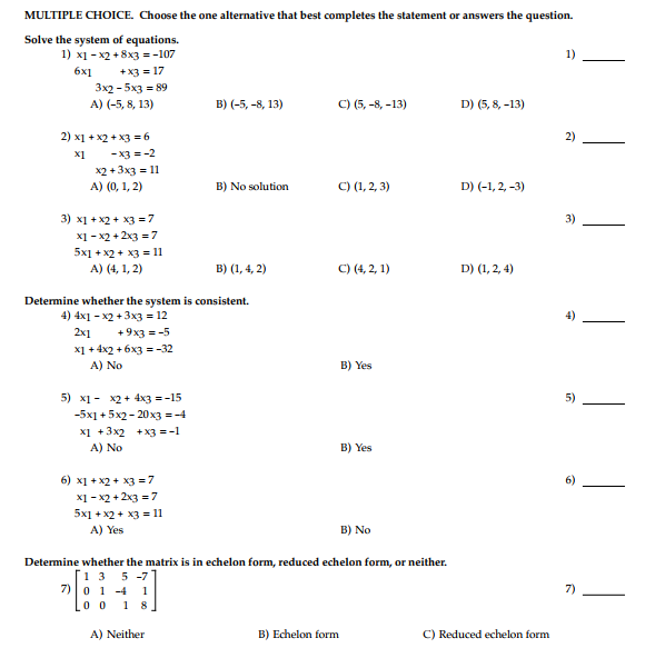 Solved MULTIPLE CHOICE. Choose the one alternative that best | Chegg.com