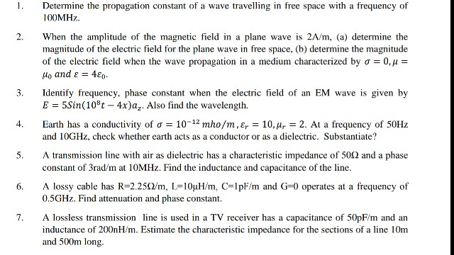 Solved Determine the propagation constant of a wave | Chegg.com