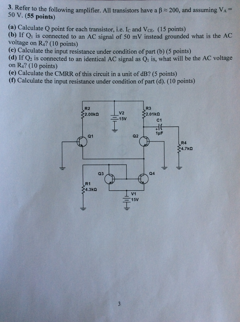 Solved ter to the following amplifier. All transistors have | Chegg.com