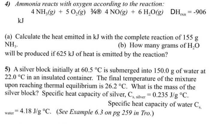 Solved 4) Ammonia reacts with oxygen according to the | Chegg.com