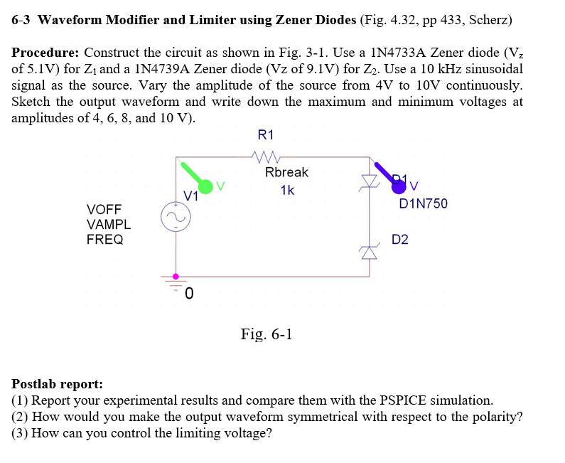 Solved Waveform Modifier and Limiter using Zener Diodes
