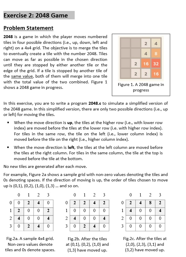 Solved Exercise 2: 2048 Game Problem Statement 2048 is a | Chegg.com
