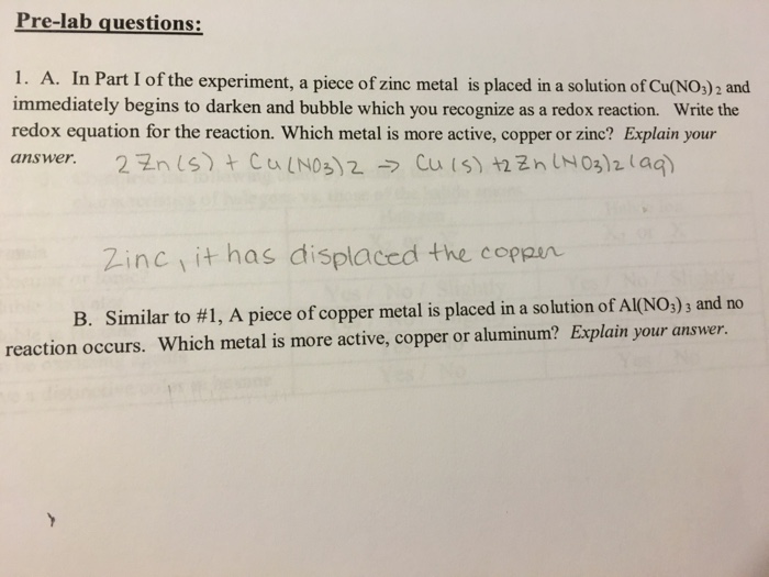 Solved In Part I of the experiment, a piece of zinc metal is
