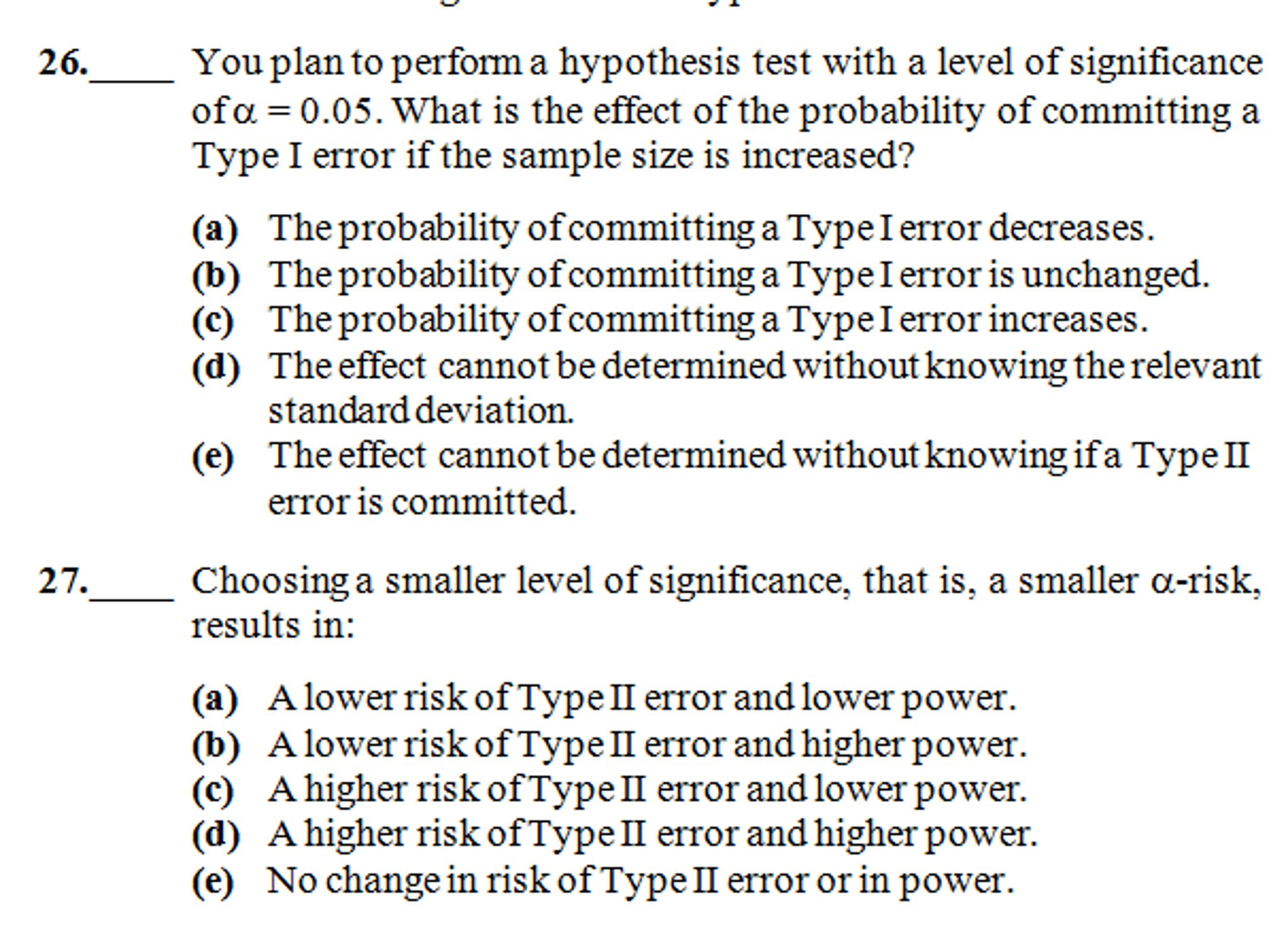 questions based on hypothesis testing