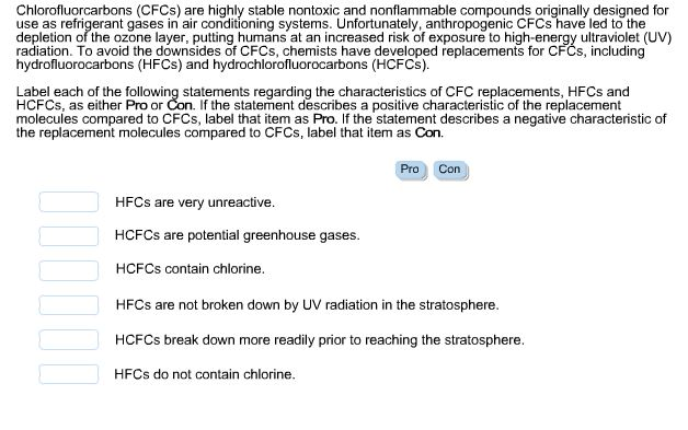 Solved Chlorofluorcarbons (CFCs) are highly stable nontoxic | Chegg.com