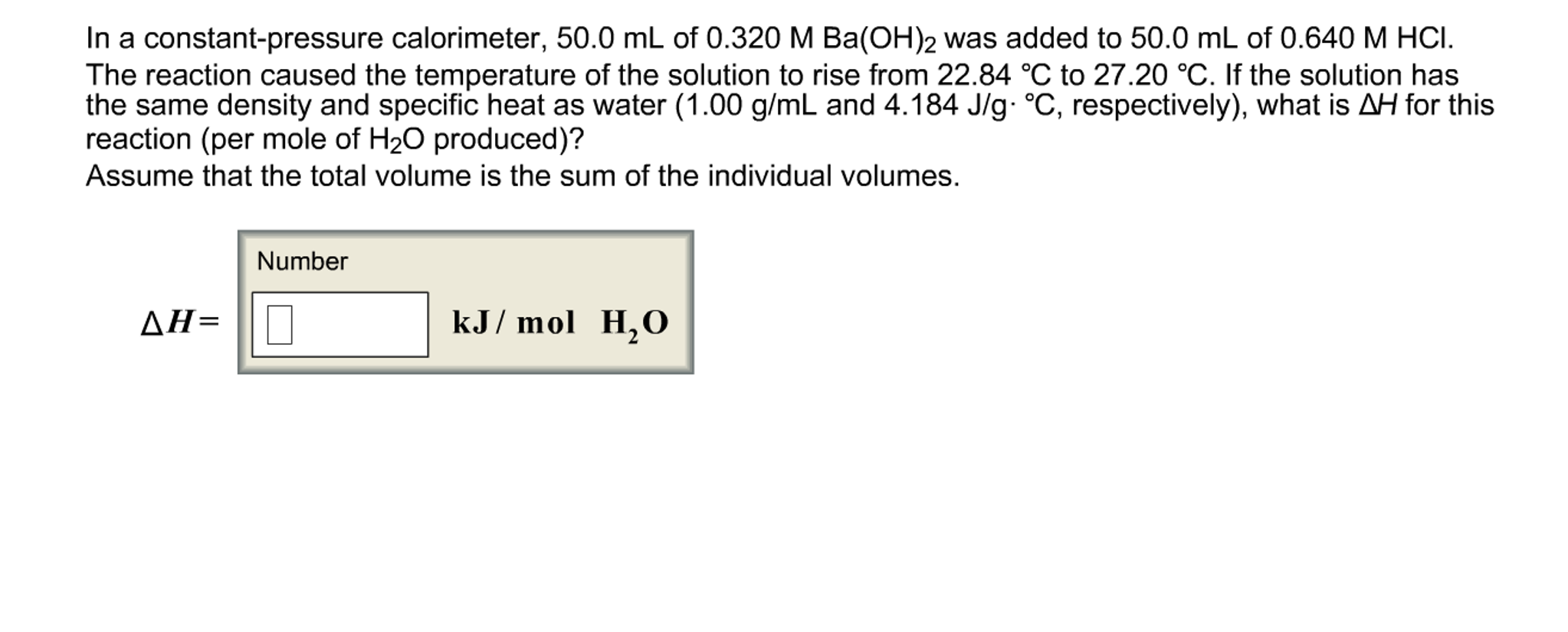 Solved In a constantpressure calorimeter, 50.0 mL of 0.320