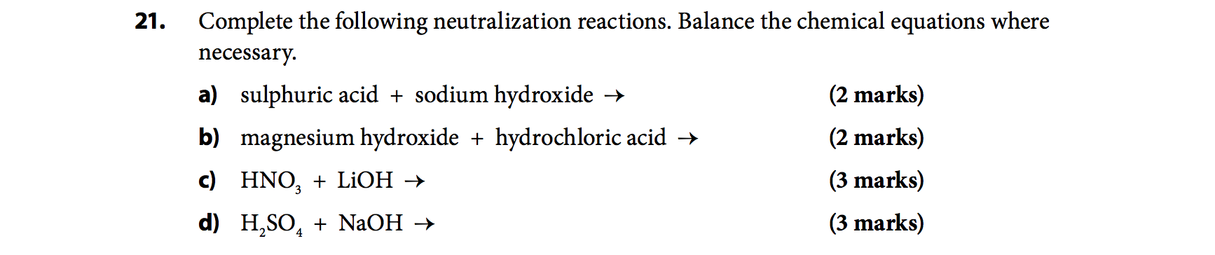 Solved Complete the following neutralization reactions. | Chegg.com