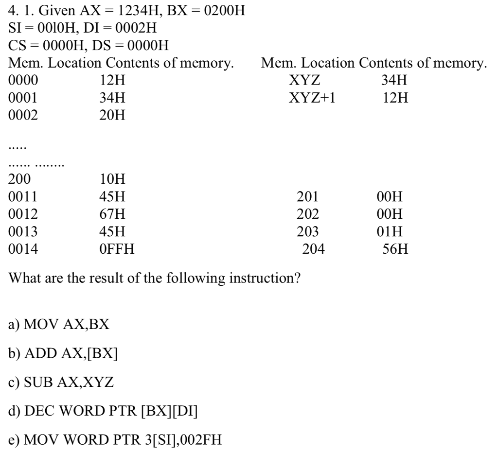 Solved 4 I Given Ax 1234h Bx 0200h Si 0010h