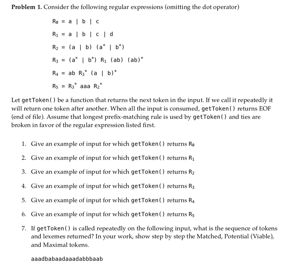 Solved Problem 1. Consider The Following Regular Expressions | Chegg.com