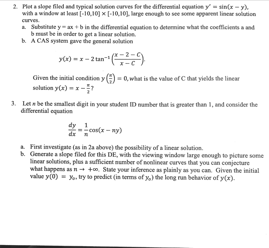 Solved Plot a slope filed and typical solution curves for | Chegg.com