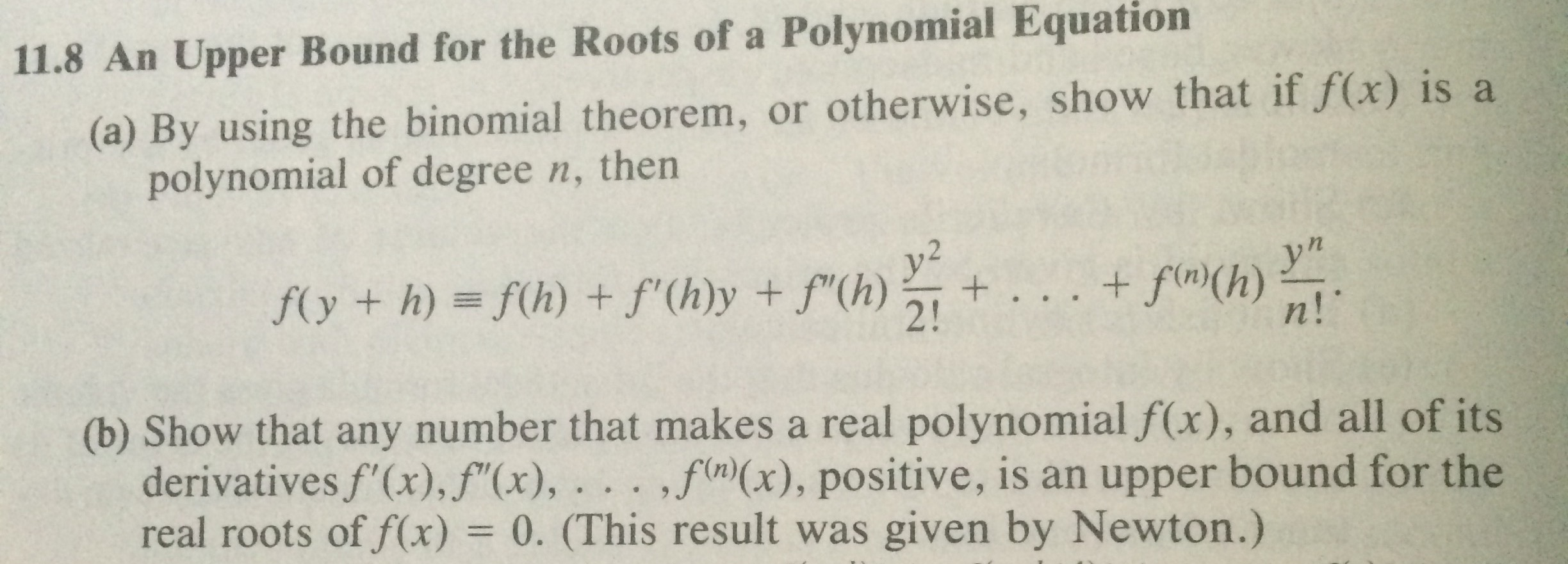 Solved 11.8 An Upper Bound for the Roots of a Polynomial | Chegg.com