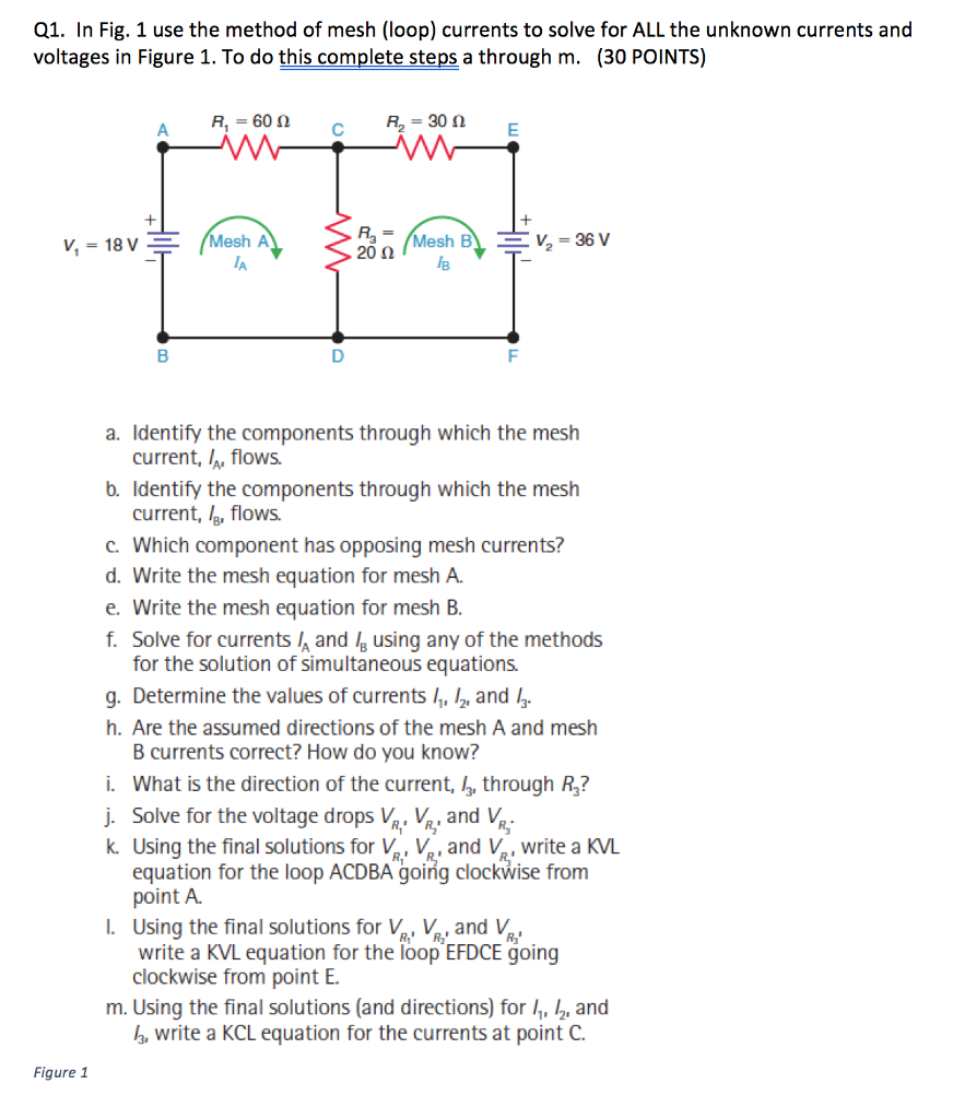 Solved In Fig. 1 use the method of mesh (loop) currents to | Chegg.com