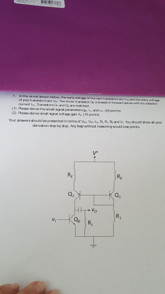 Solved In the circuit shown below, the early voltage of the