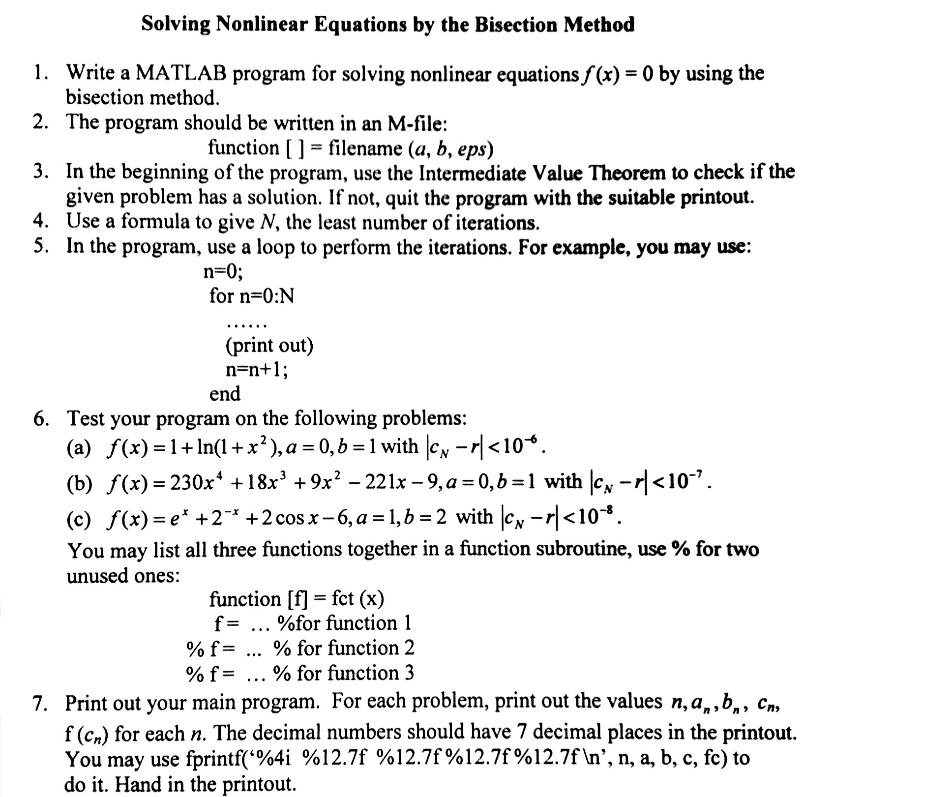 Solved Solving Nonlinear Equations By The Bisection Method | Chegg.com