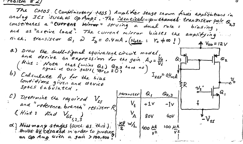 Solved The CMOS (Complimentary MOS) Amplifier stage shown | Chegg.com