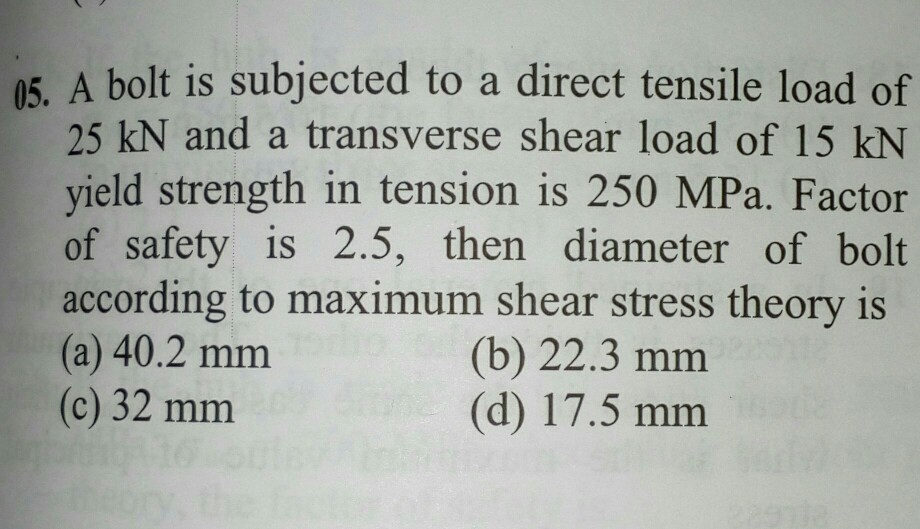 Solved 05. A bolt is subjected to a direct tensile load of