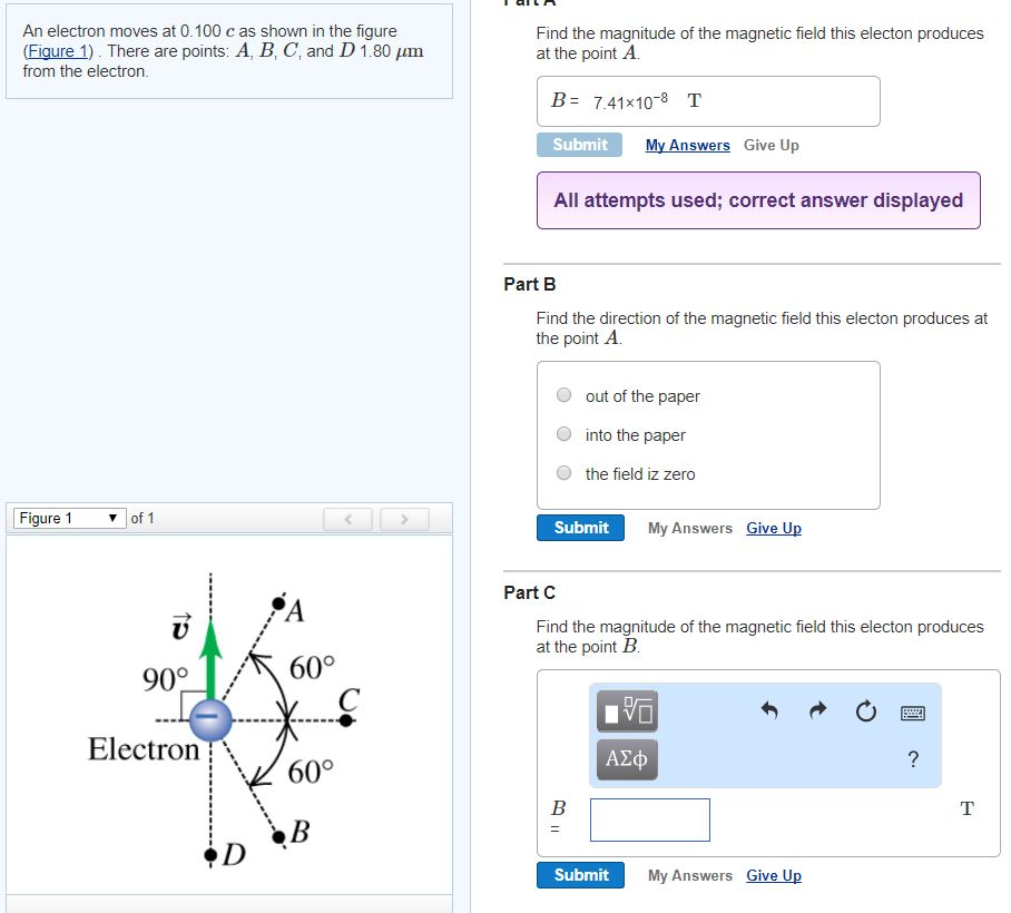 Solved An electron moves at 0.100 c as shown in the figure