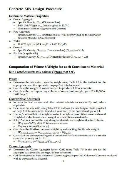 Solved perform a concrete mix design calculation using the | Chegg.com