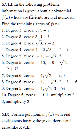 Solved X. Find the zeros of each polynomial function and | Chegg.com