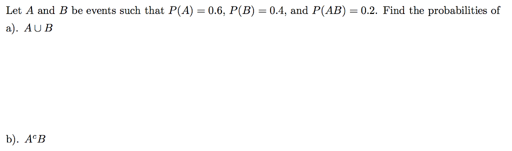 Solved Let A And B Be Events Such That P(A) = 0.6, P(B) = | Chegg.com