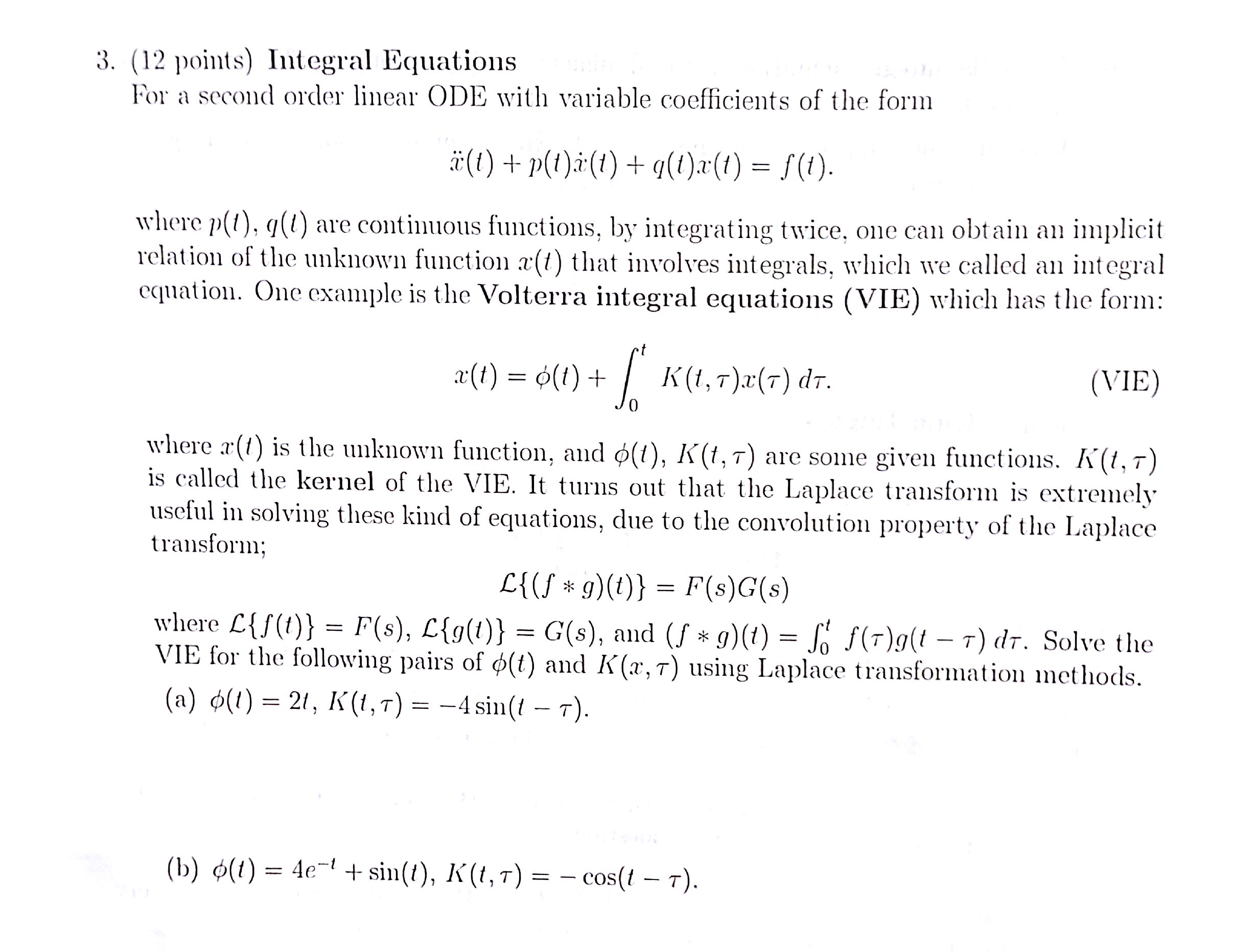 For A Second Order Linear ODE With Variable | Chegg.com