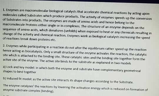 Solved Enzymes Introduction Introduce enzymes and what they | Chegg.com